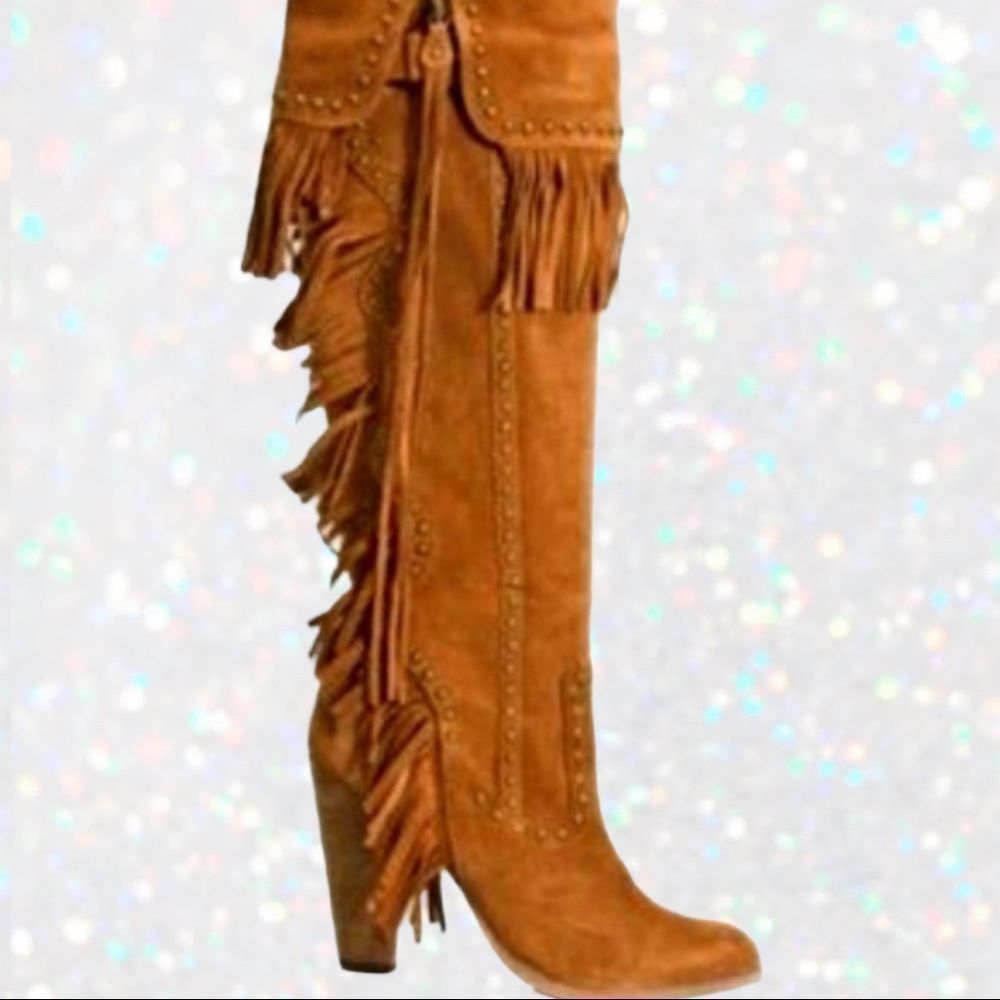 Zigi NY Riddle Tan Leather Fringe Boots